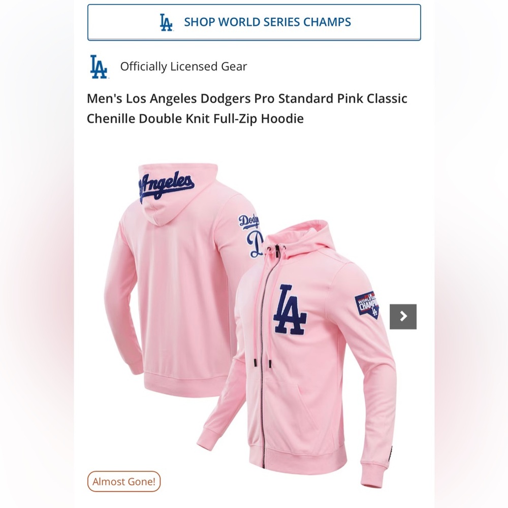MLB DODGERS WORLD SERIES PRO STANDARD: Classic Double Knit Full-Zip Hoodie (NWT)